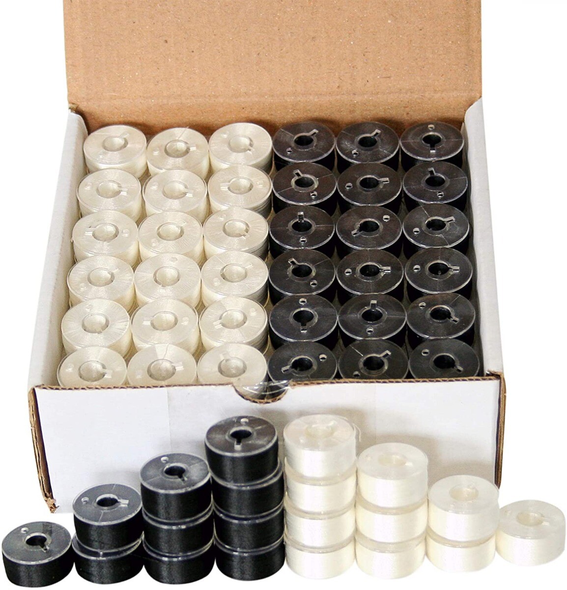 144 Black & White Pre-Wound Bobbins for Brother Embroidery Machines