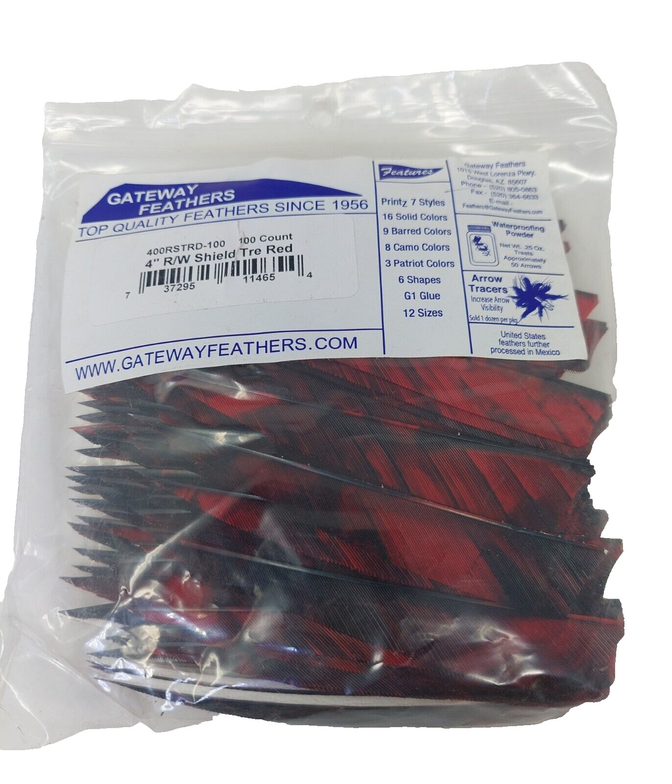 100 Pack Gateway Feathers 4" Right Wing: Shield Tre Red 400RSTRD-100