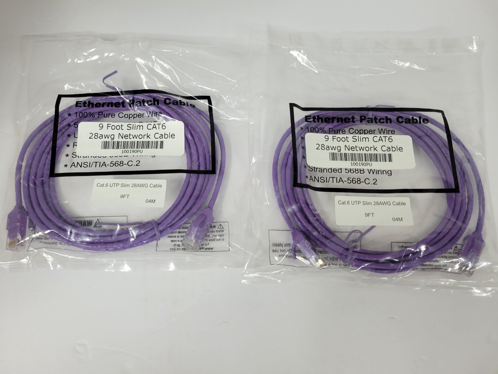 (2) 9 Ft CAT6 UTP Slim RJ45 Network LAN Ethernet Copper Wire Patch Cable-Purple