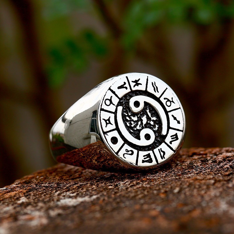 CANCER Symbol Pattern Ring Stainless Steel Zodiac Constellation Cool Gift Ring