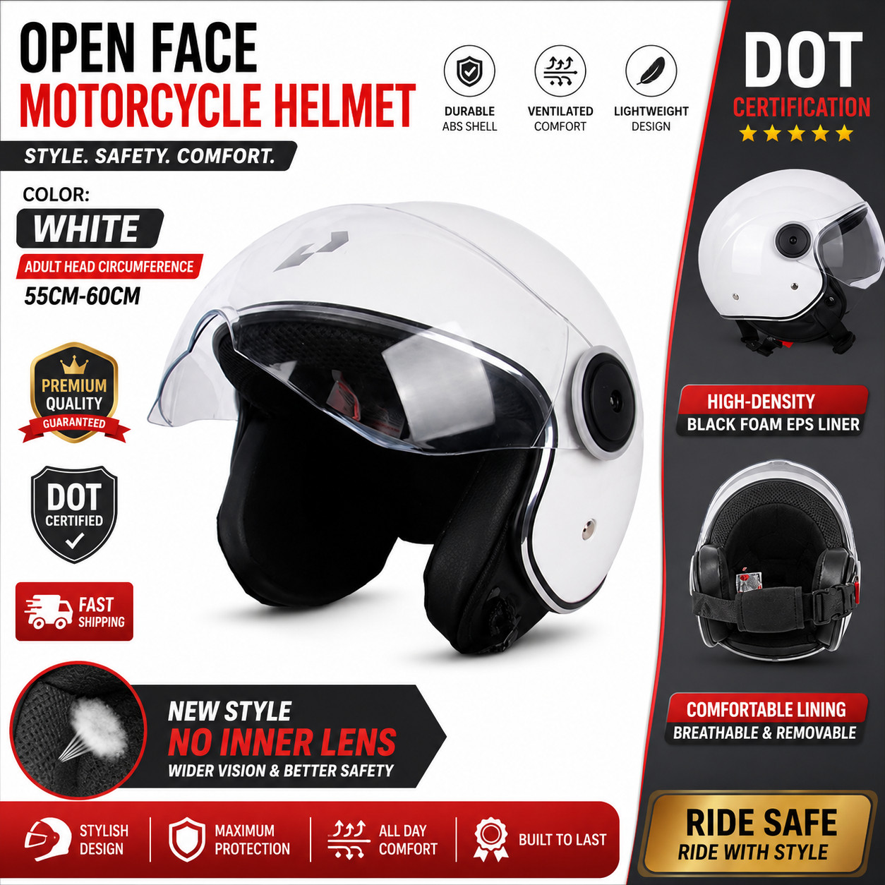 3/4 Open Face Retro Motorcycle Helmet Vintage Racing Scooter Moto Helmet USA