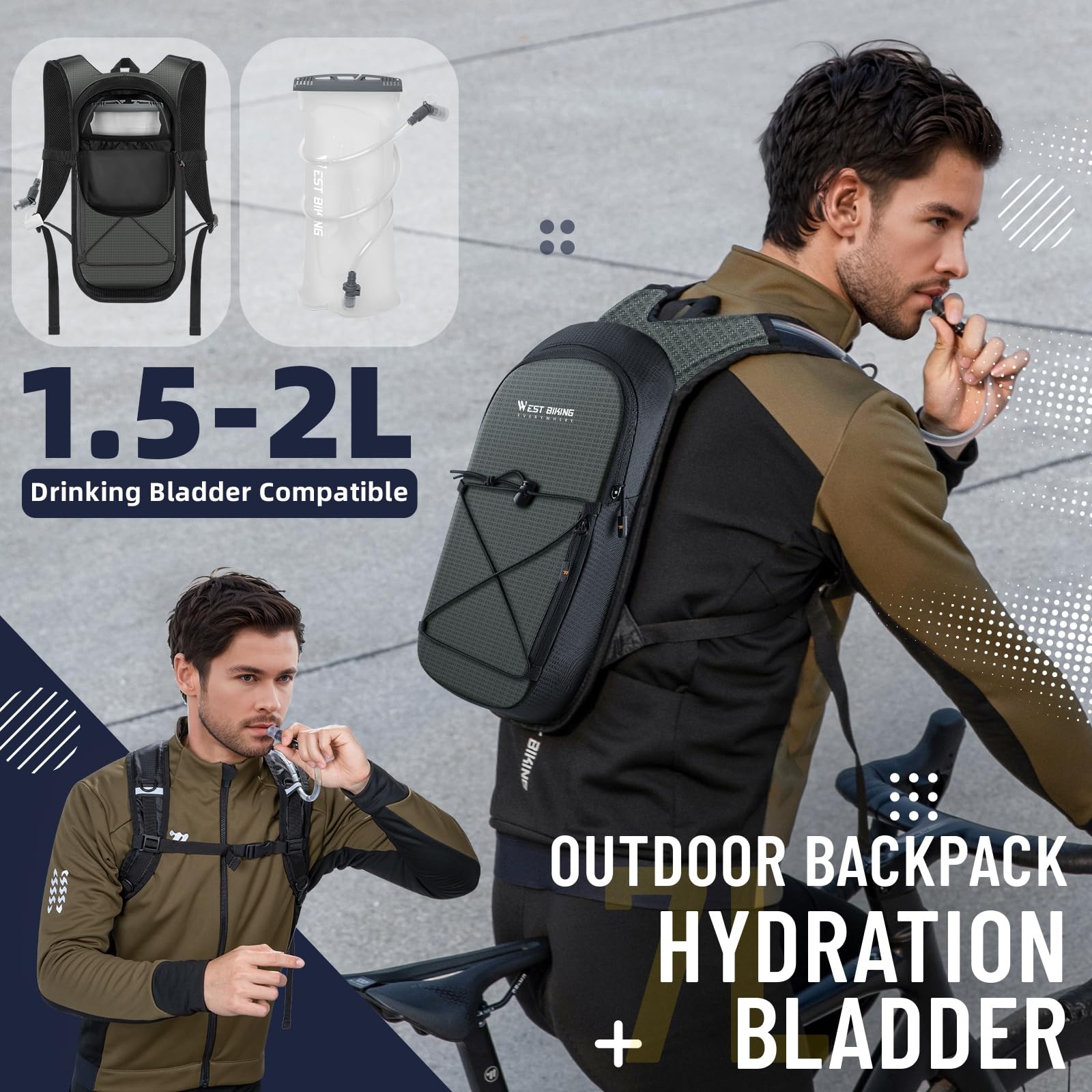 Lightweight Hydration Backpack with 2L Bladder for Hiking, Cycling, Camping