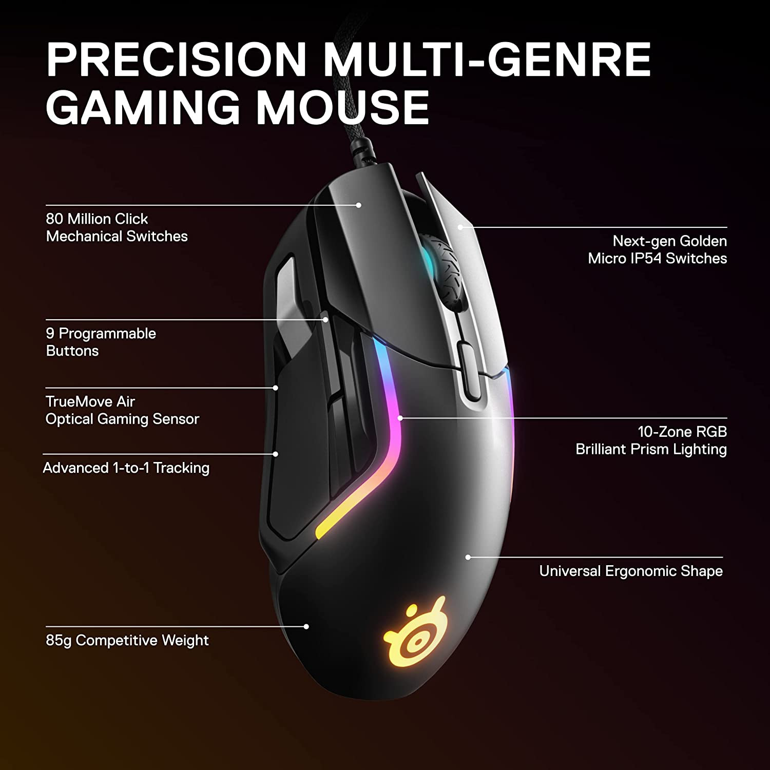 Rival 5 Gaming Mouse with Prismsync RGB Lighting and 9 Programmable Buttons – FP