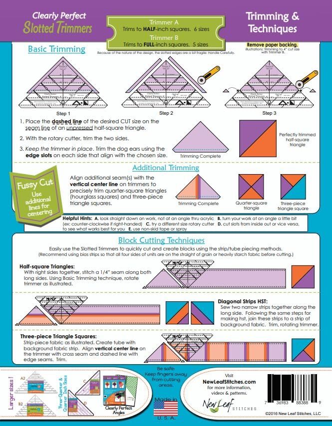 Clear Quilting Ruler for Half Square Triangles Trims 11 Sizes Efficiently