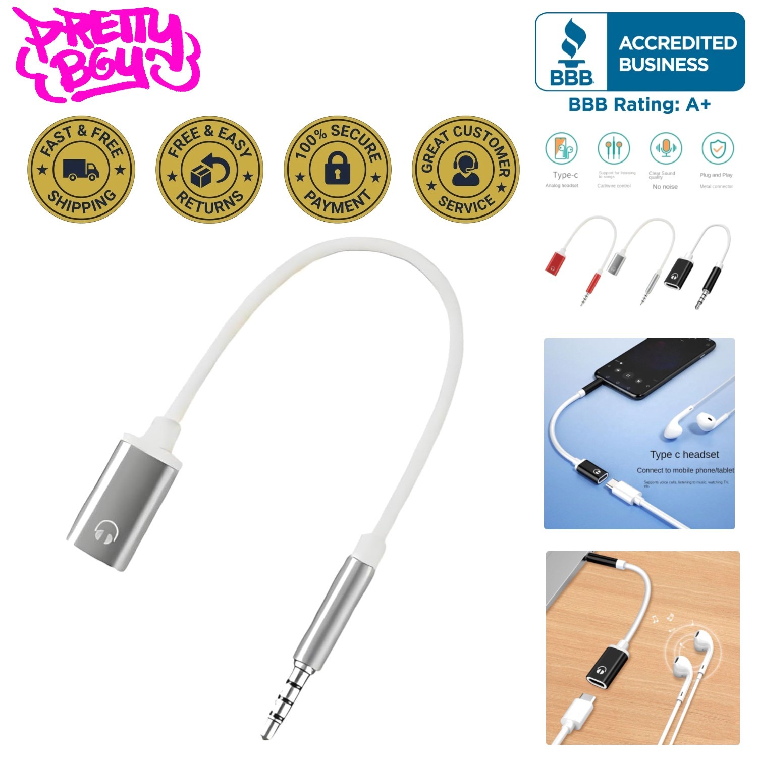 3.5mm Male to USB C Female Audio Adapter, Only Analog Audio Aux Jack Cable fo...