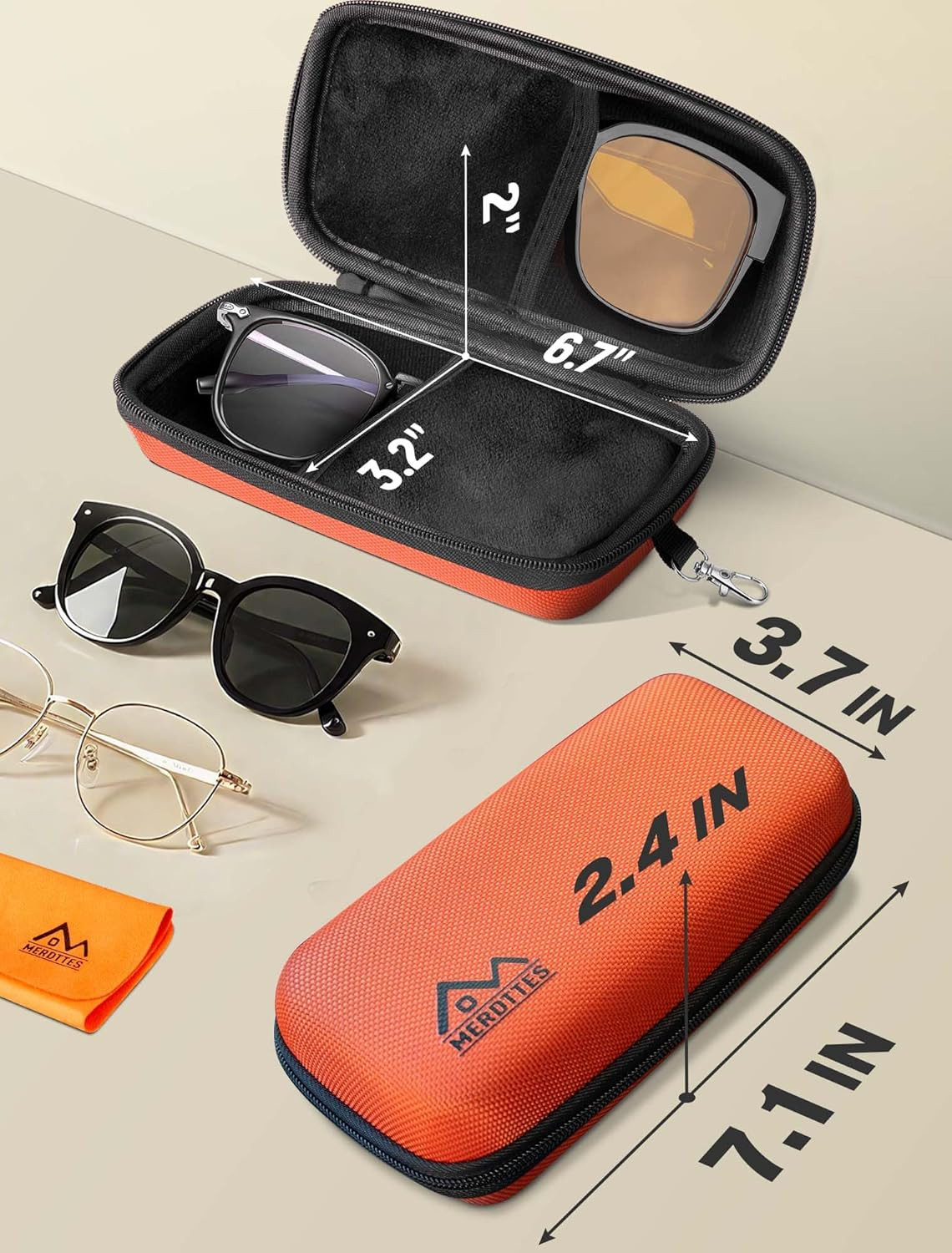Large Double Eyeglasses Case, Shockproof Hard EVA Shell Dual Sunglasses Organize