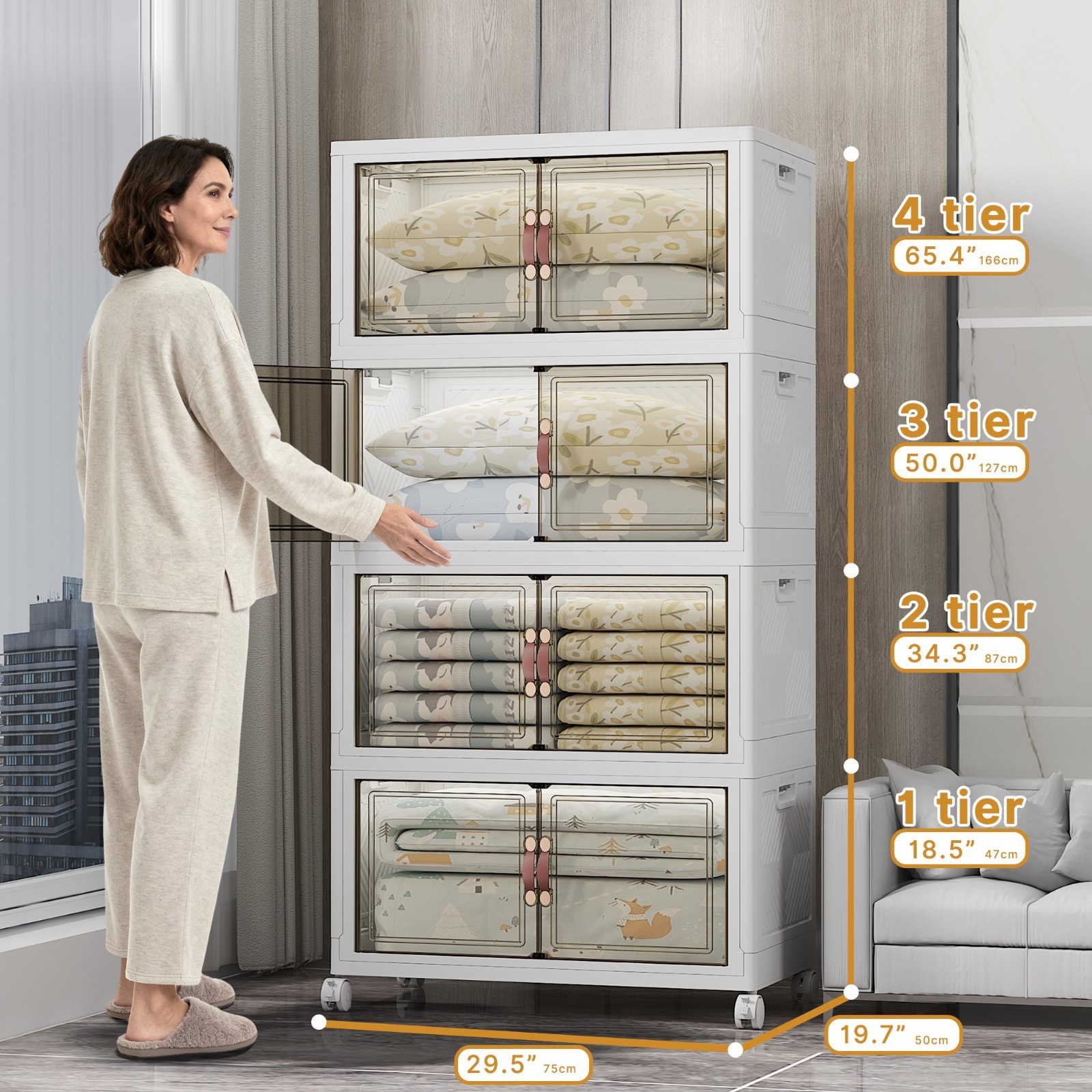 UAMFURI Extra Large Stackable Storage Bins with Lids & Wheels & Door, 640QT