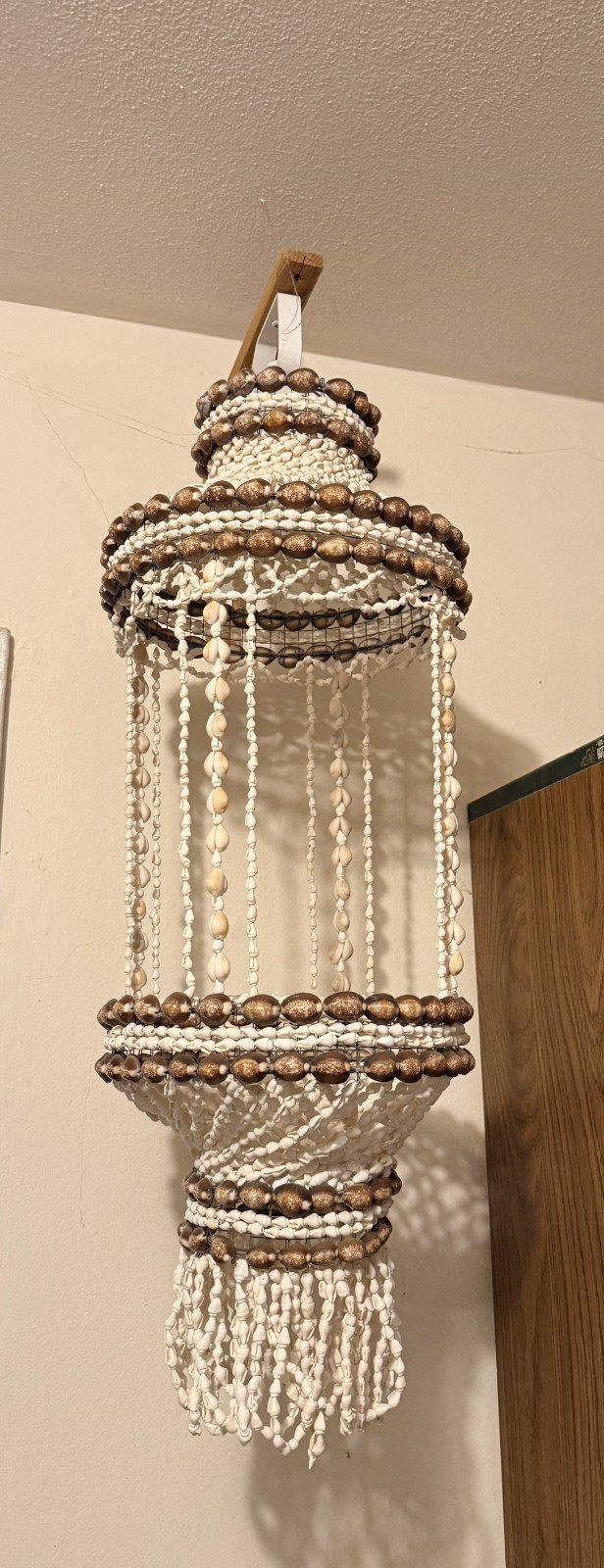 Cowrie Puka Seashell Hanging Basket Plant Holder Boho Beach Cottage 12" X 32”