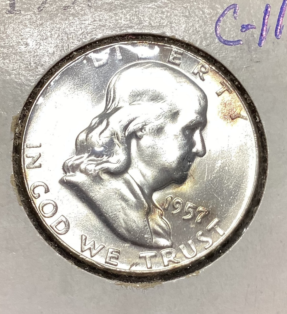 Uncirculated 1957 Philadelphia Mint Silver Franklin Half Dollar (C11)