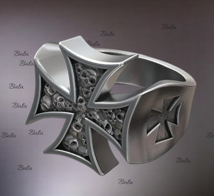 Biker Ring Gothic Skull Iron Cross Men's Stainless Steel Punk Rock Jewelry