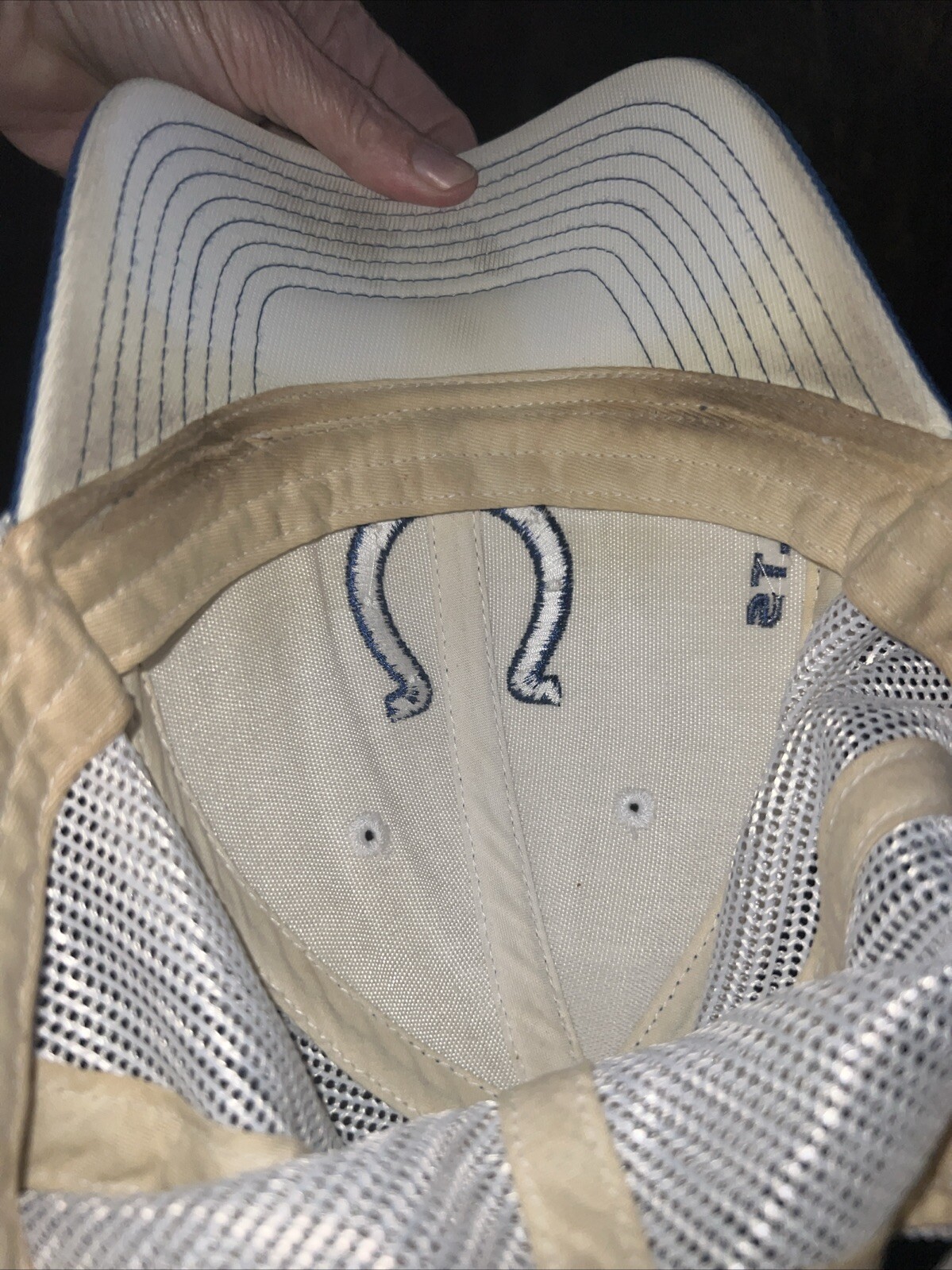 Indianapolis Colts White Hat Cap w Blue Horseshoe, White Mesh Worn Inside