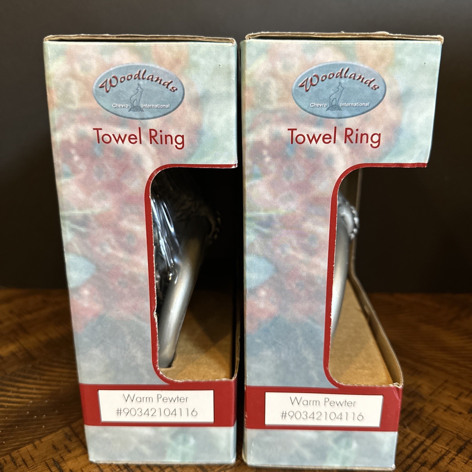 Woodlands Warm Pewter Leaf Design Towel Rings Set of 2 – Rustic Bath Hardware