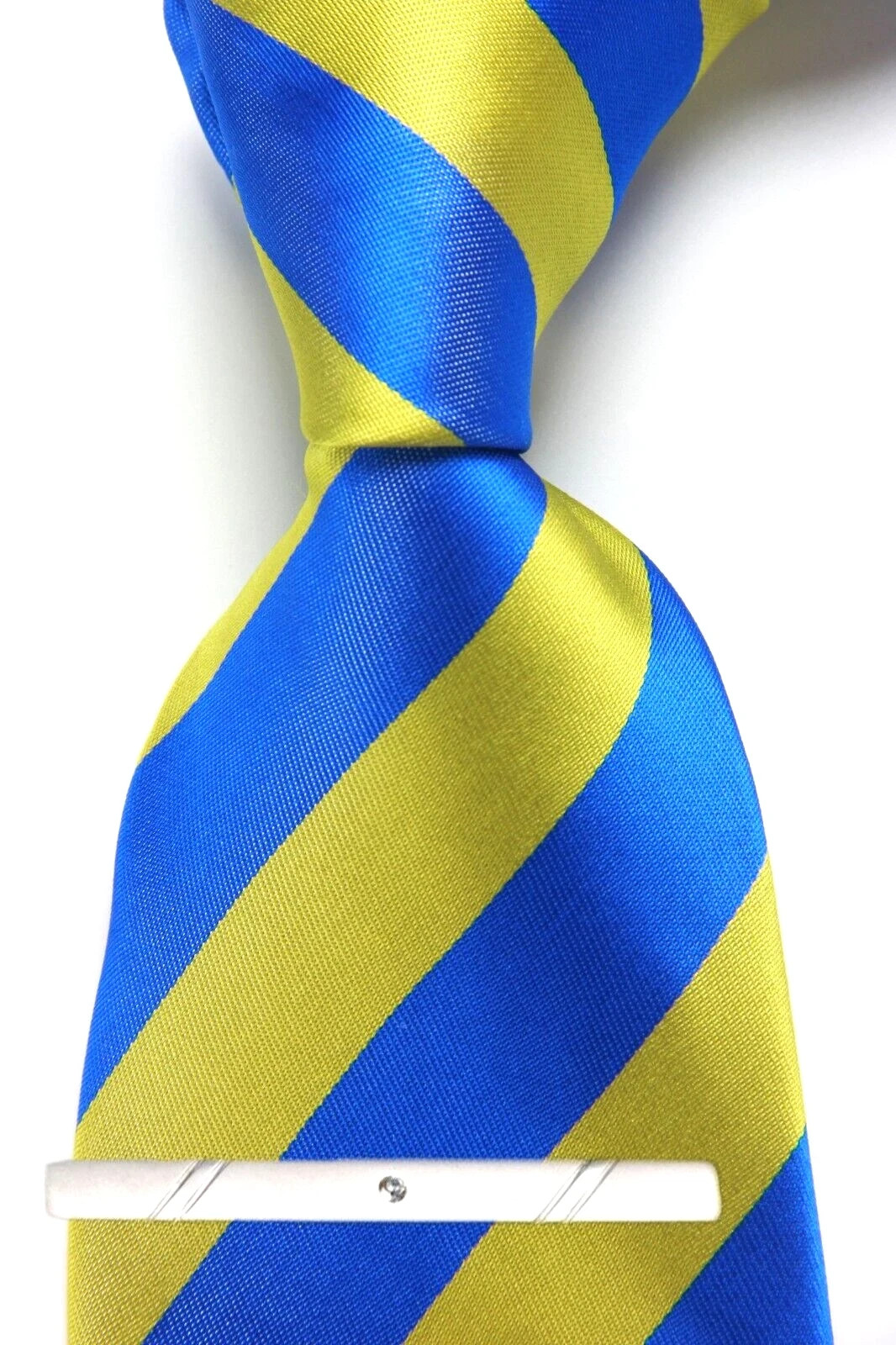 New Classic Striped Blue Yellow JACQUARD WOVEN 100% Silk Men's Necktie Tie