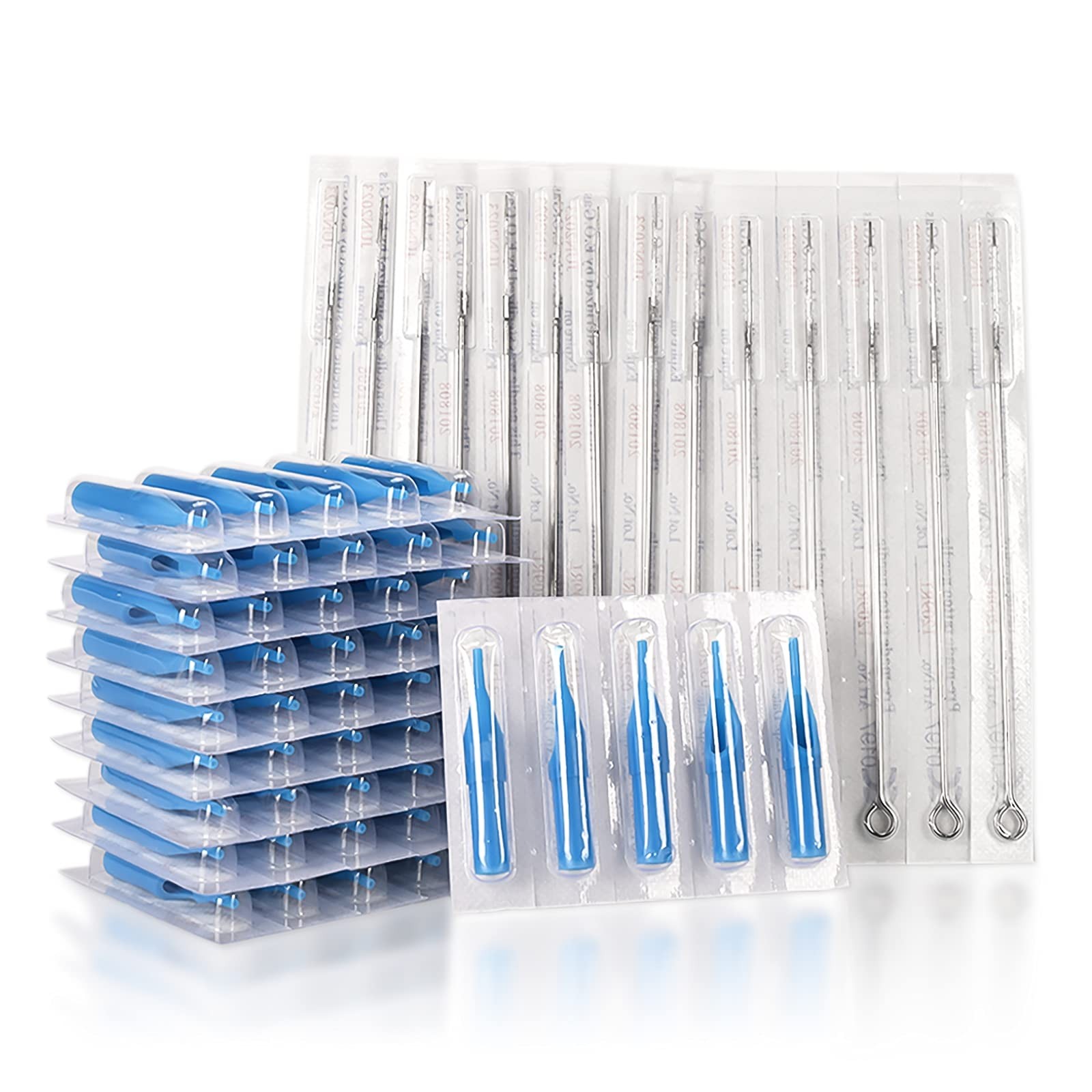 Tattoo Needles and Tips Set, 100pcs #12 Standard Mixed RL+RS+M1, Silver