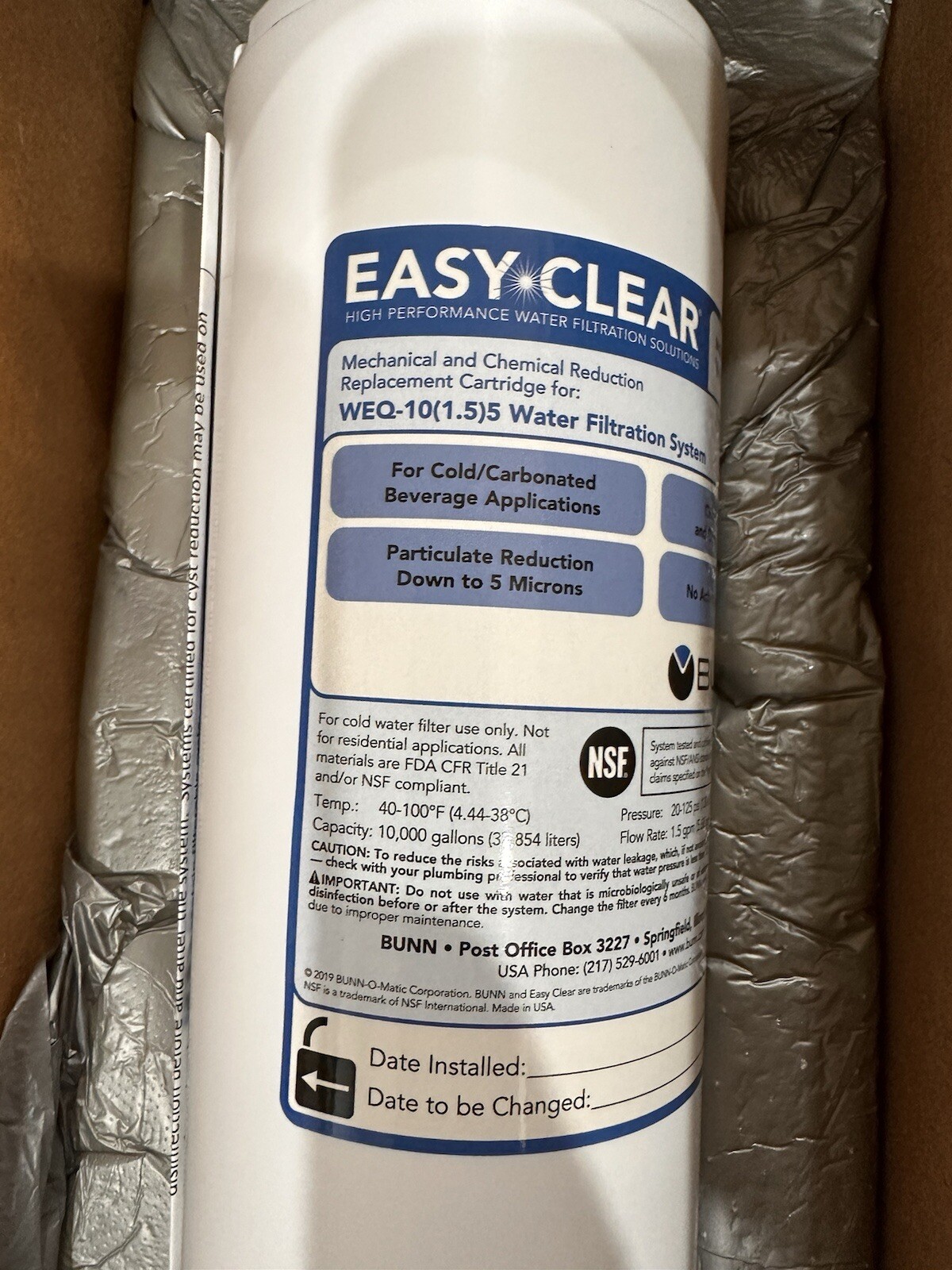 BUNN WEQ 56000.0122 Single Water Filtration Cartridge