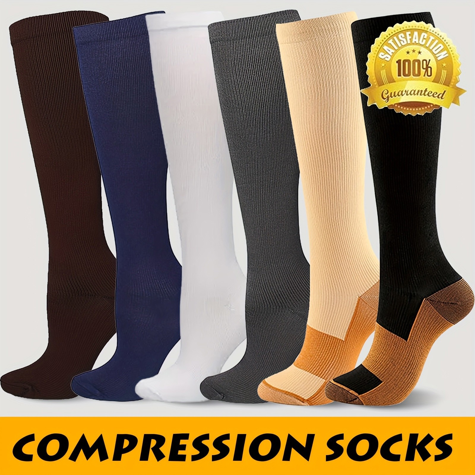(5 Pairs) Compression 15-20mmHg Graduated Support Socks Calf Mens Womens S-XXL