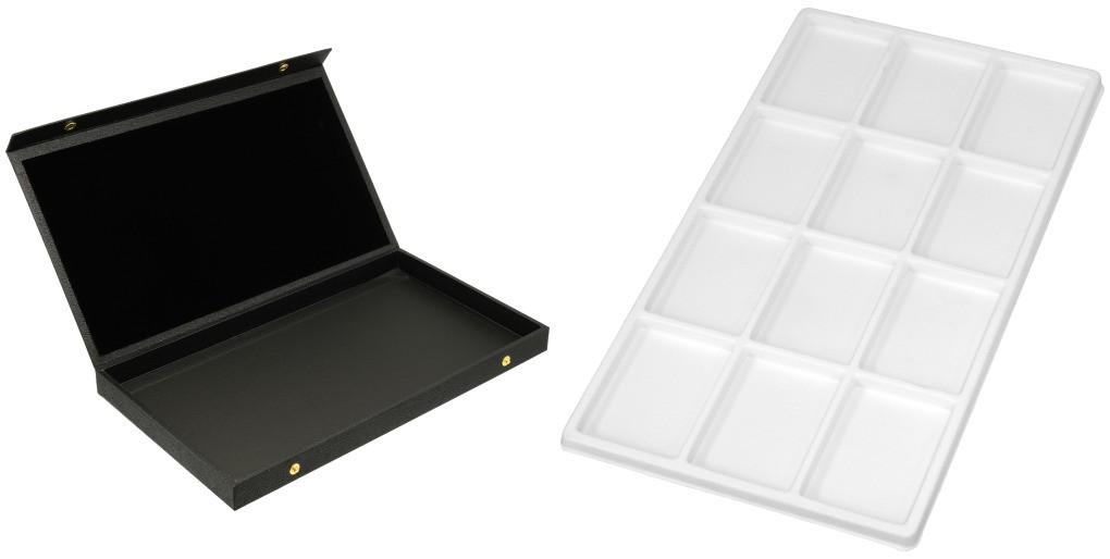 Black Display Case Box Necklace Bracele w/t White 12 Compartment Display Tray