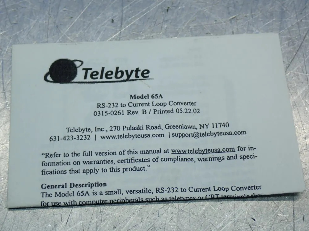 TELEBYTE CURRENT LOOP CONVERTER 65A