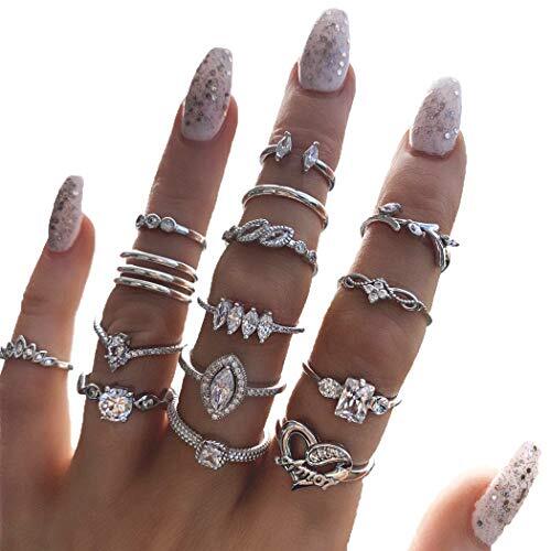 9-15PCS Knuckle Stacking Rings Set for Women Crystal Silver-Cryst Rhinestone