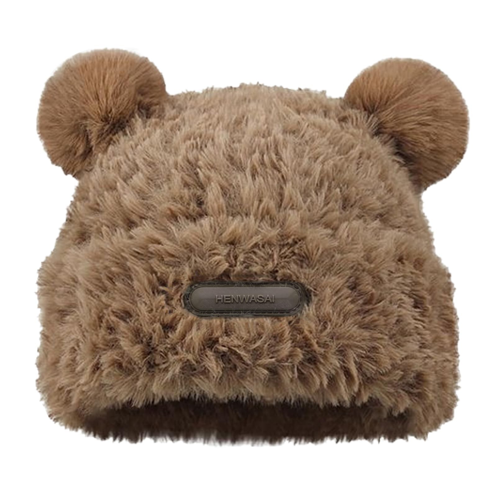 Cute Fuzzy Bear Ear Beanie Hat for Women Skin-Friendly Plush Warm Woolen Hat ...