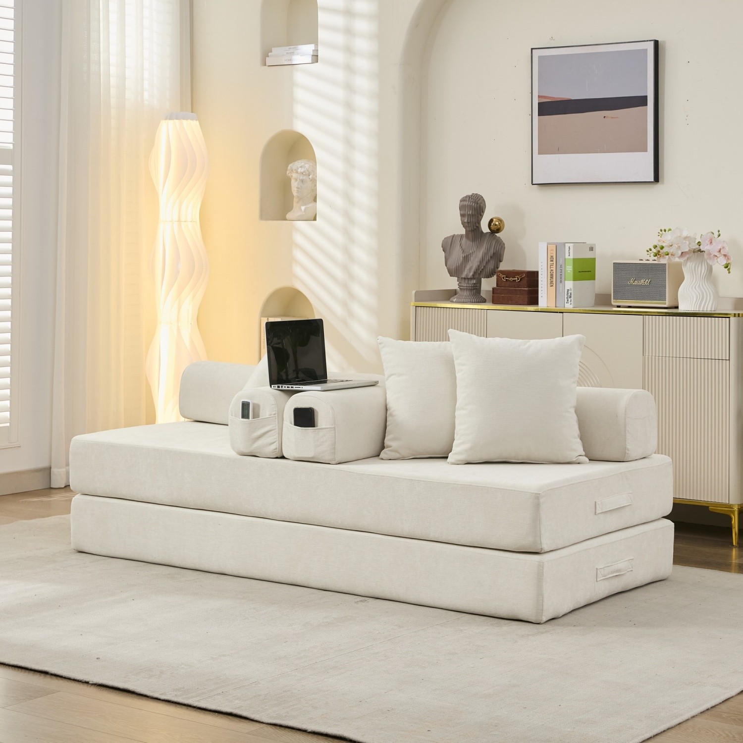 Convertible Sleeper Sofa Bed Floor Couch Sofa Chair Folding Sofa Bed w/ Pillows