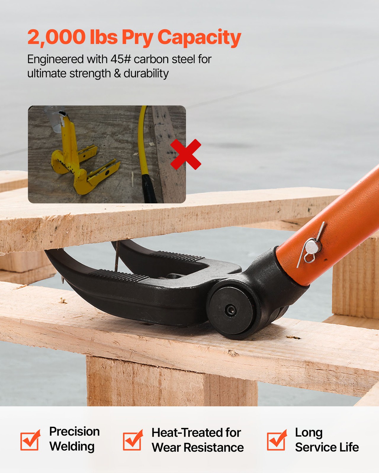 VEVOR Pallet Buster Tool 44 Inch Handle Pry Bar 2000 lbs Deck Removal Tool