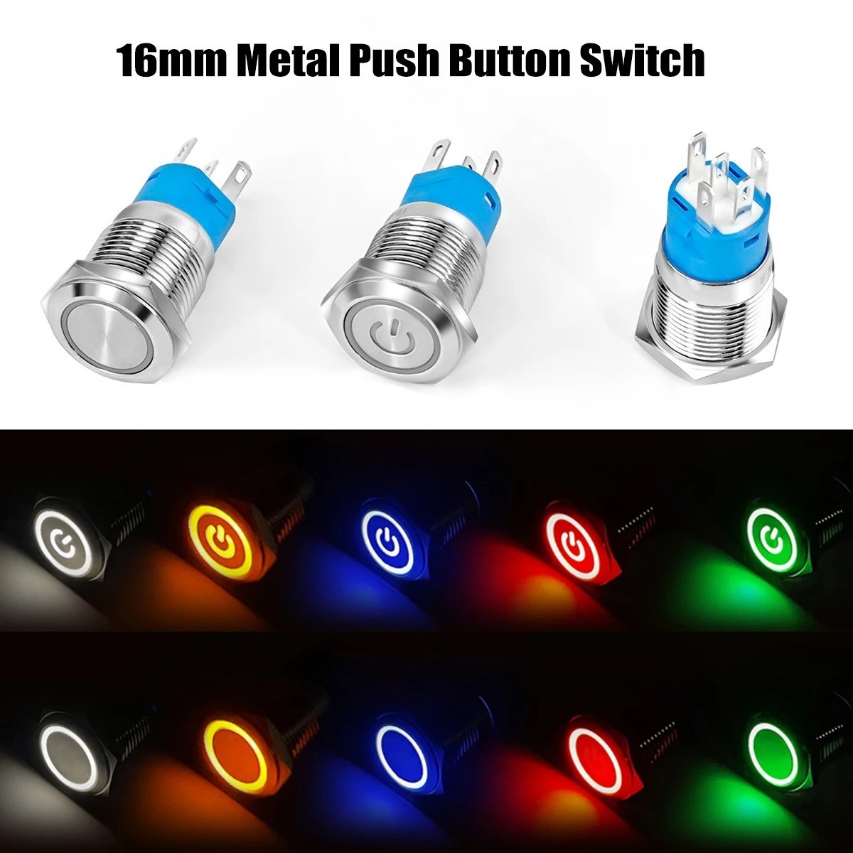 16mm 12V LED ON OFF Waterproof Stainless Steel Latching Push Button Power Switch