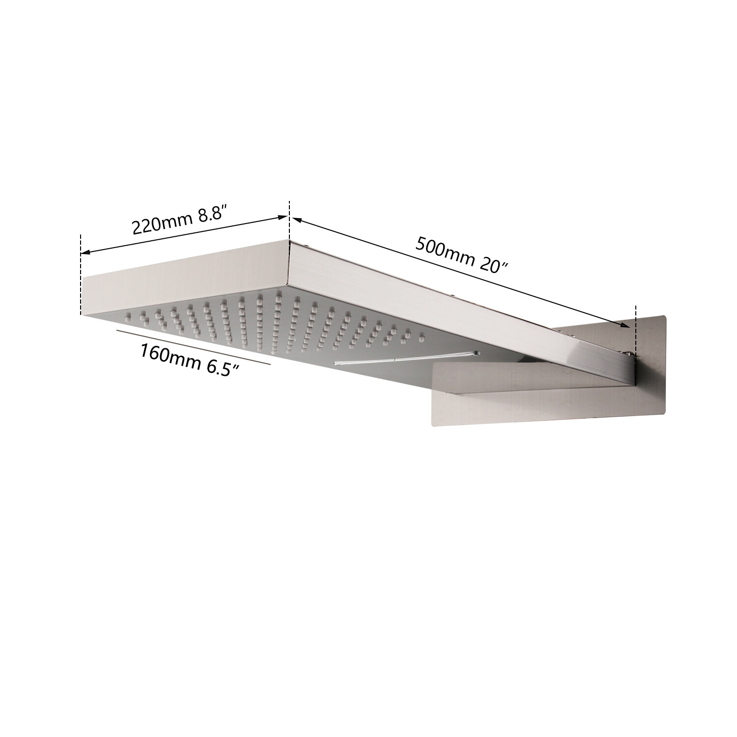 20" Rectangle Brushed Nickel Wall Mounted Rainfall Waterfall Mixer Shower Head