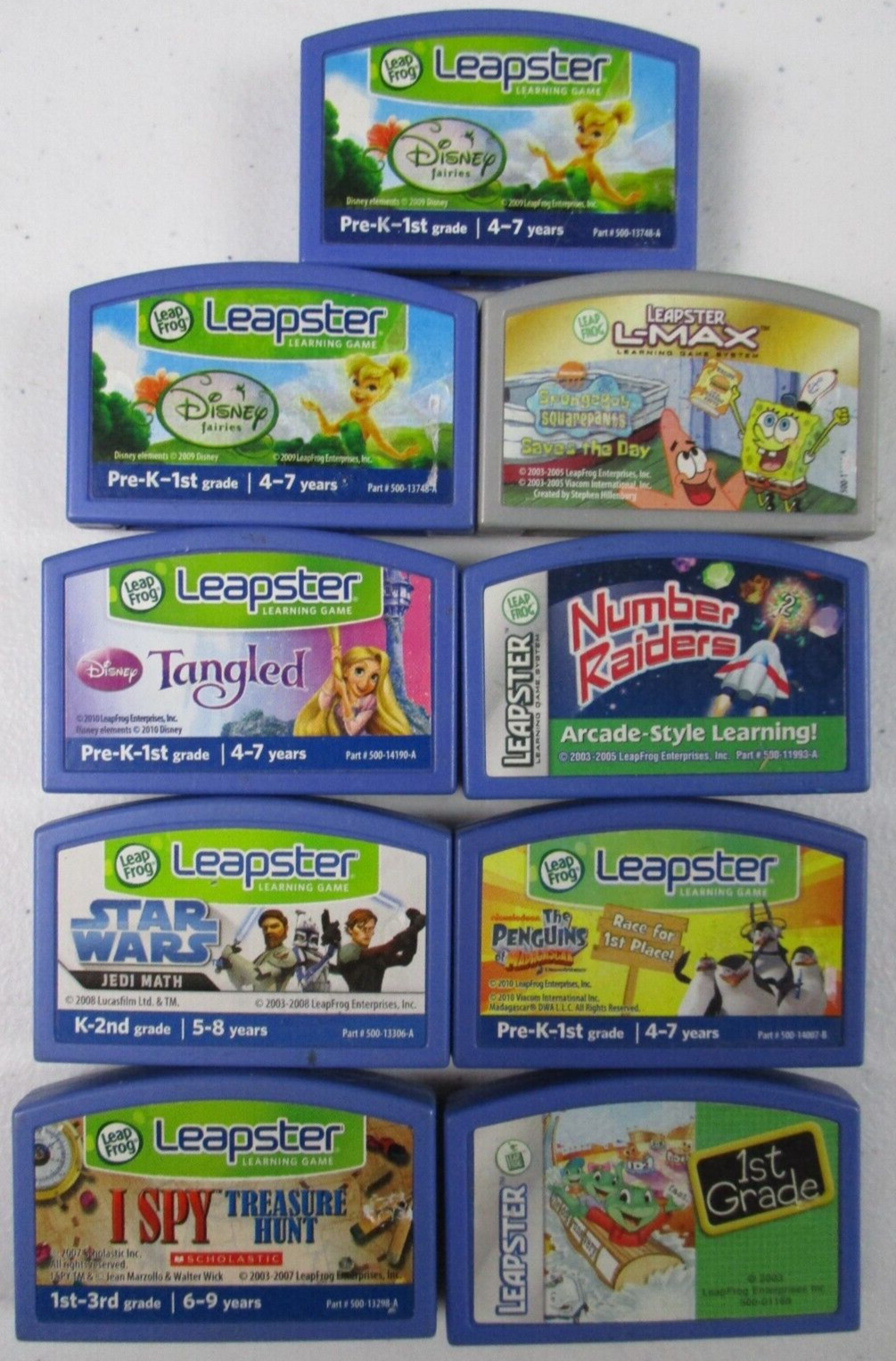 (9) Leapfrog Leapster & L-max Learning Games SpongeBob Star Wars I Spy Tangled