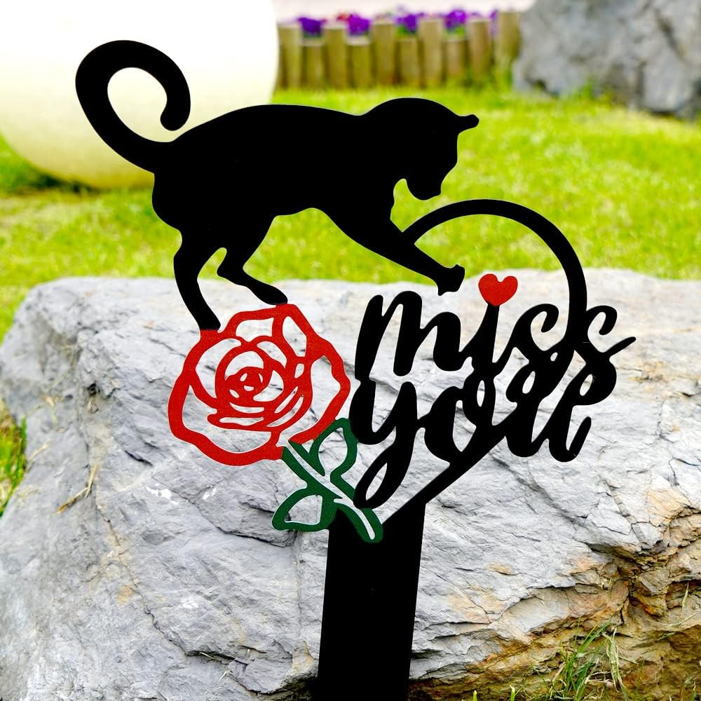Memorial Grave Markers Metal Pet Memorial Stake Cat Memorial Sign,Miss You Sign