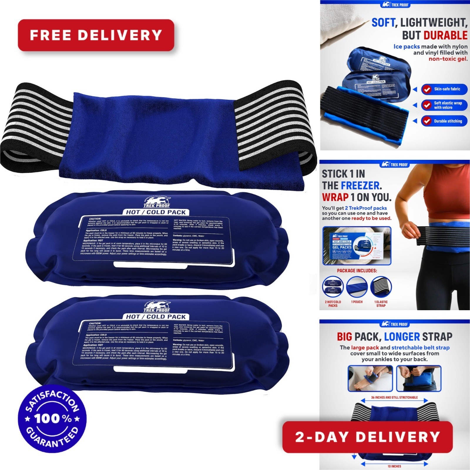 TrekProof Reusable Ice Packs for Injuries - Hot & Cold Therapy Gel Wrap