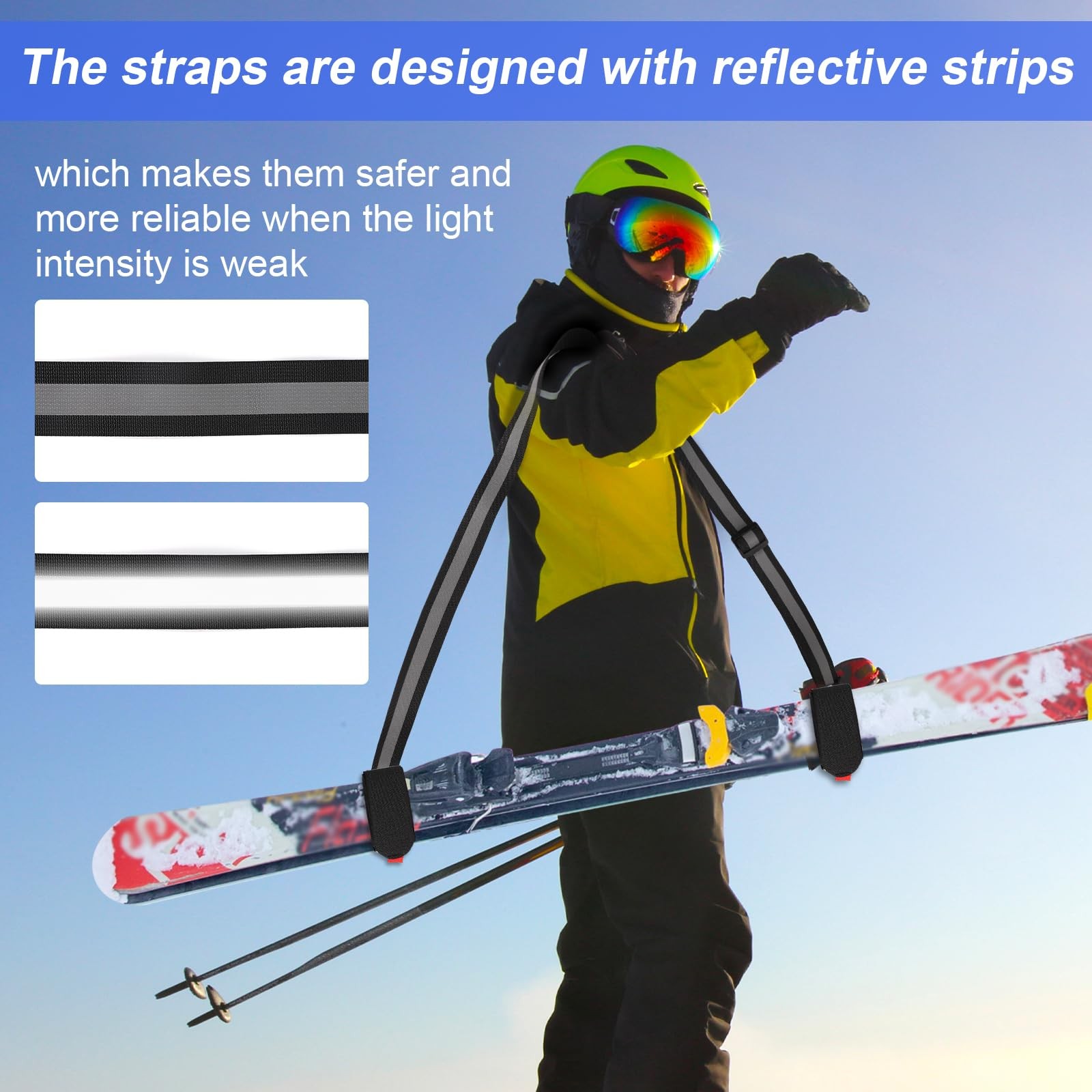 lasuroa 2pcs Ski Straps for Carrying, Adjustable Carrier Medium, Black