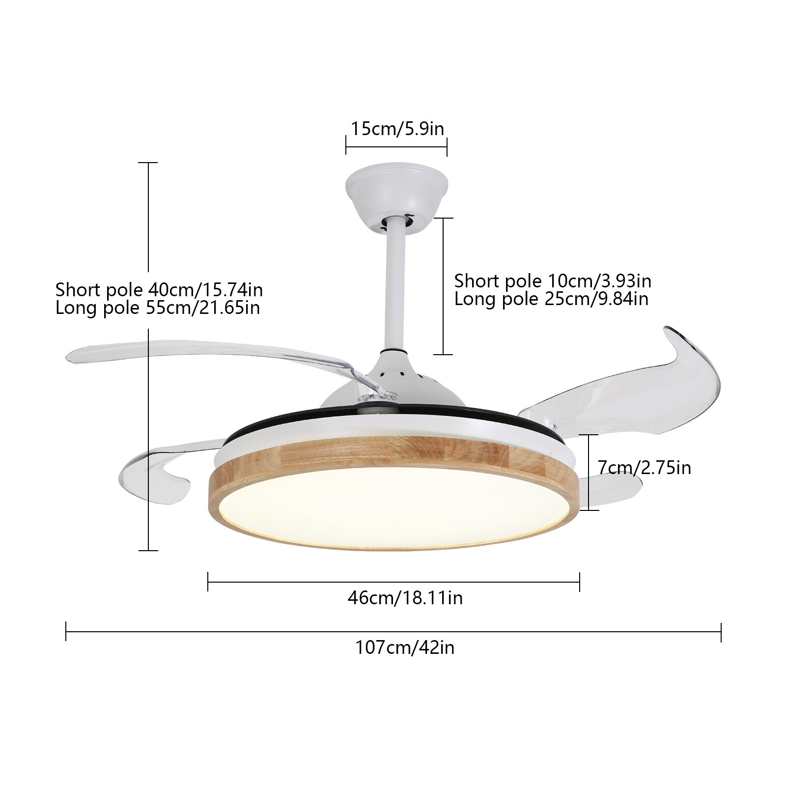 LED Ceiling Mounted Indoor 42inch White Ceiling Fan With Light Remote Control