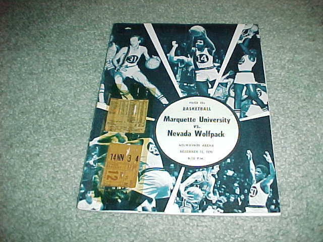 1970 Nevada Wolfpack v Marquette Warriors Basketball Program with Ticket 12/12