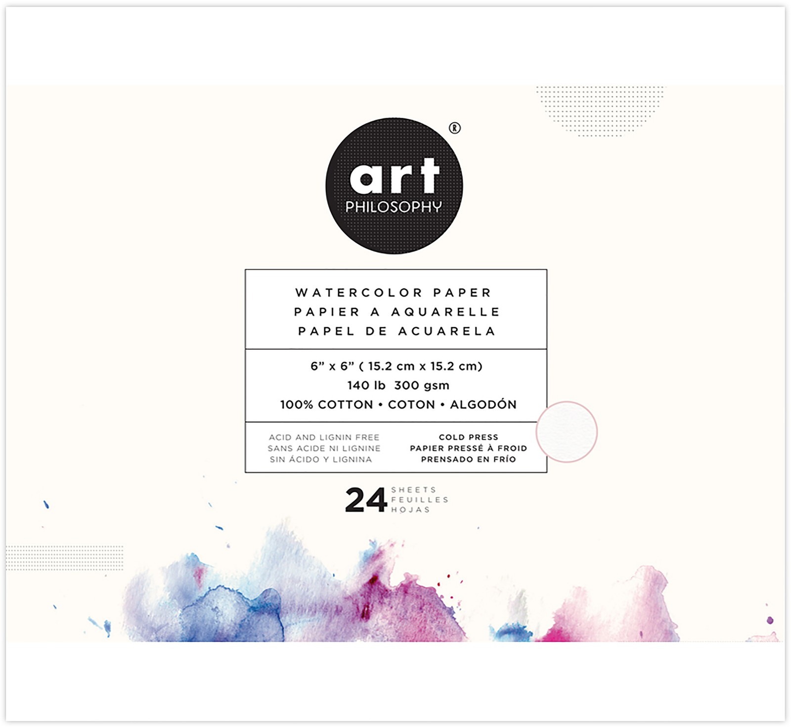 Prima Marketing Art Philosophy Watercolor Paper Pad 6"X6"-24 Sheets