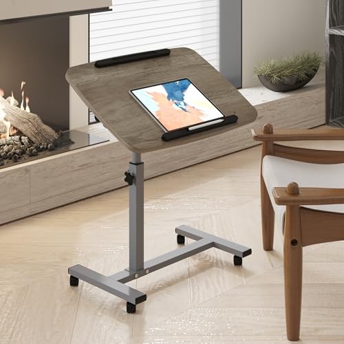 Laptop Table Mobile Adjustable Height Portable Desk Notebook Swivel PC Oak Grey