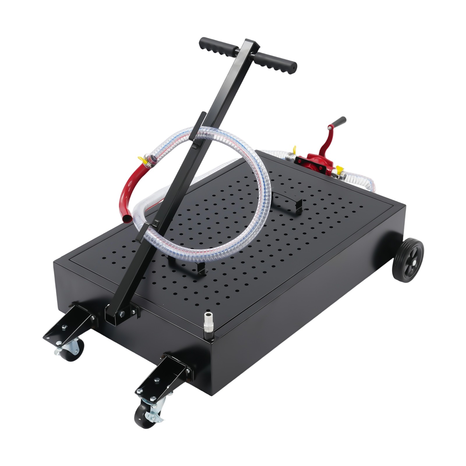 Large 17-Gallon Oil Drain Pan with Manual Pump & Hose for Easy Use