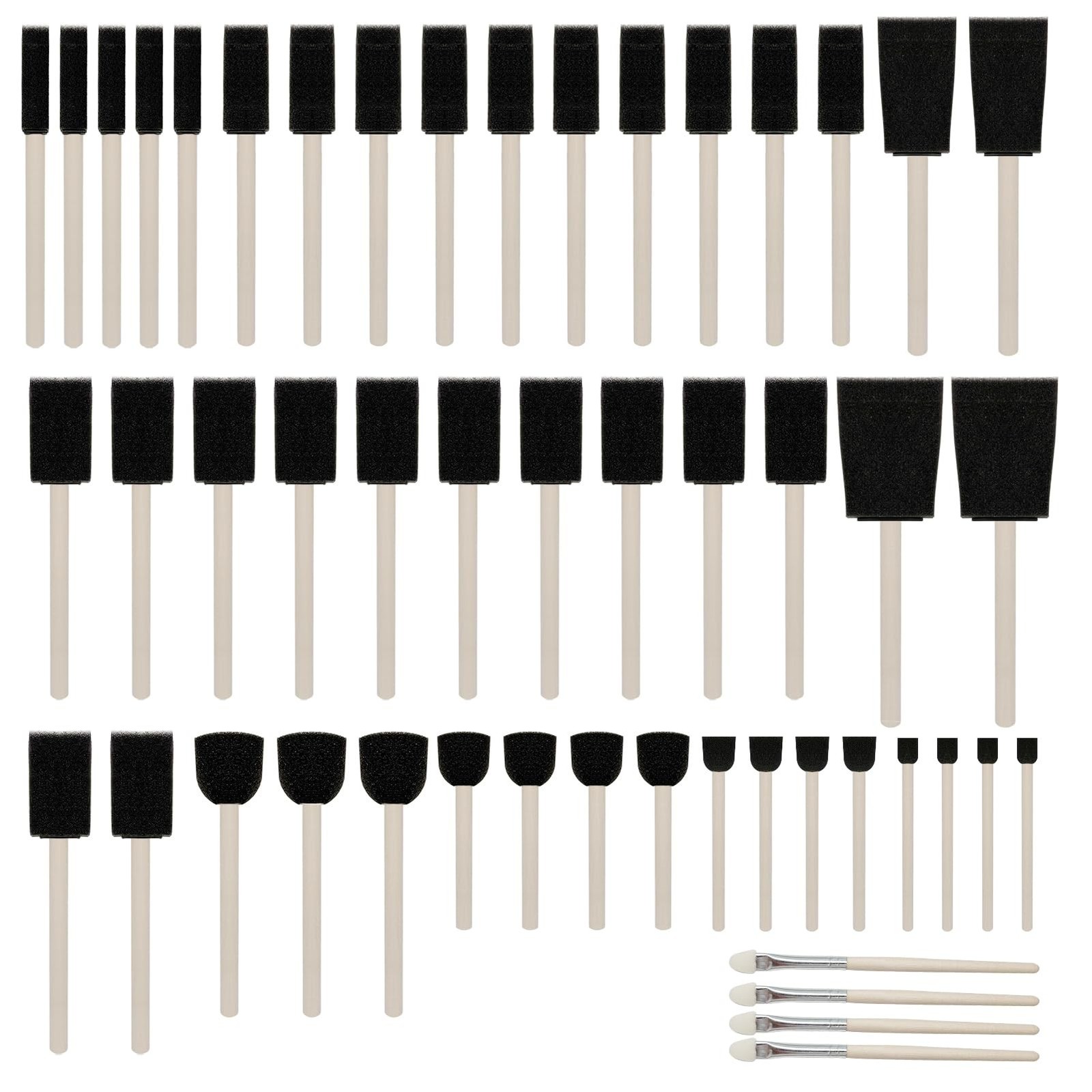 50pcs Foam Brush and Round Foam Brush Set with High Density Foam for Multi Pr...