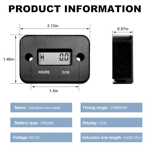 2 PCS Inductive Hour Meter, Waterproof 3V Vehicle Inductive Tachometer, Black