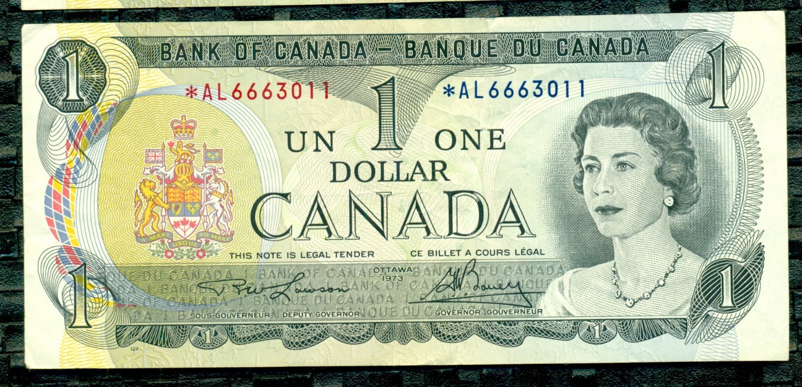 1973 $1 BC-46aA Canada, Lawson/Bouey, Asterisk Replacement Note *AL  PP147