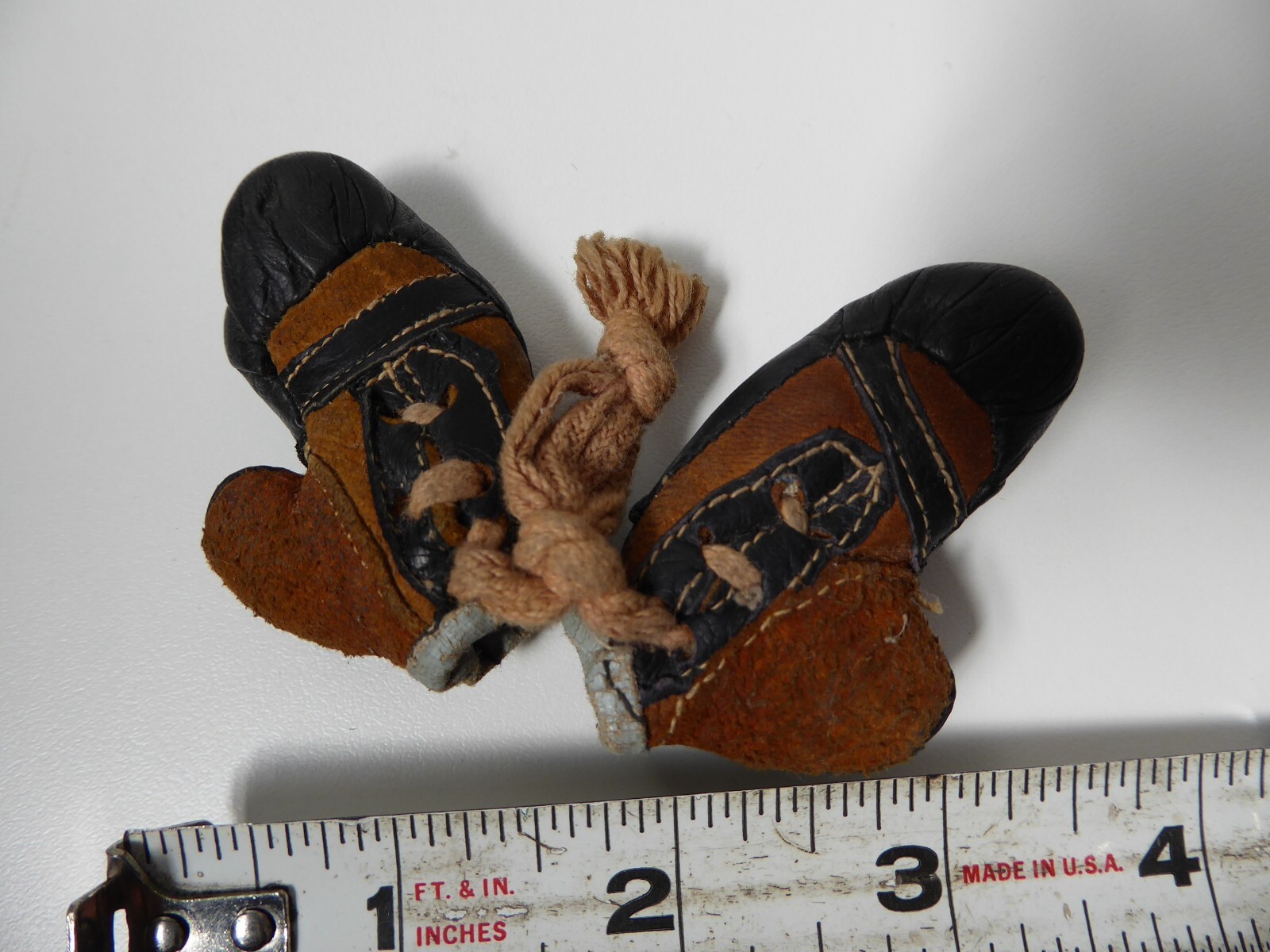 Vintage Pair of Brown Genuine Leather 2 inch Miniature Stitched Boxing Gloves