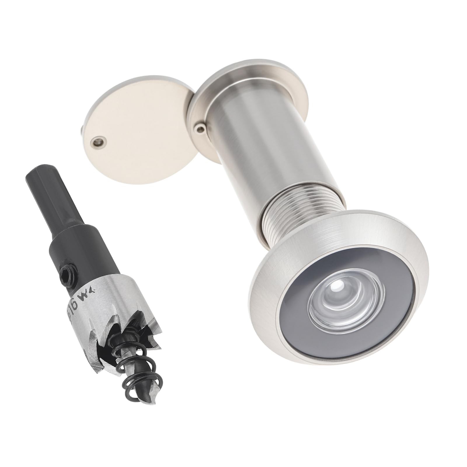 HOJLKLD Solid Brass 200° Door Viewer Peephole w/ 16mm Drill Bit - Brushed Nickel