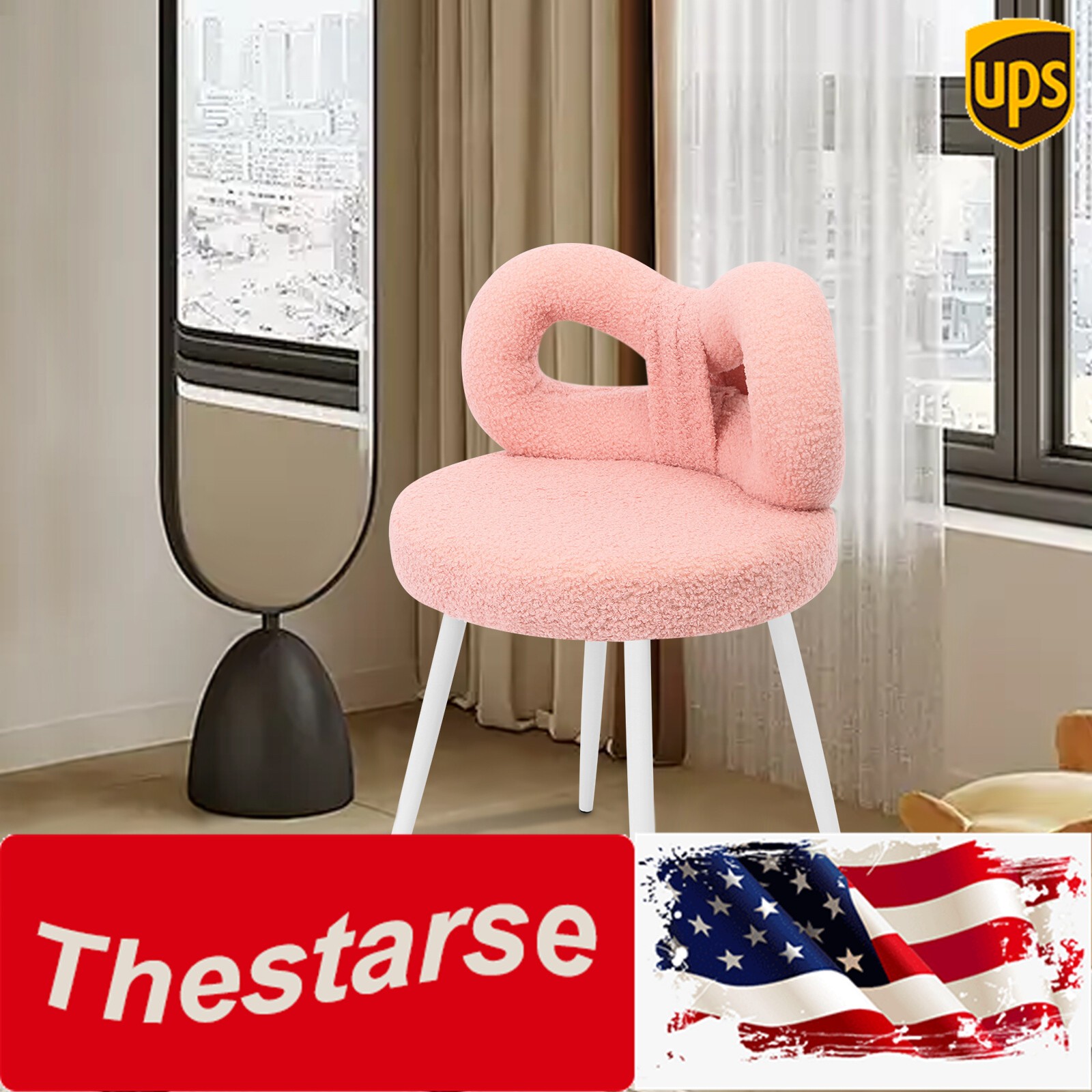 13*13*26.4in Cute Bow Backrest Chair Pink Floor Standing Chair For Bedroom Decor