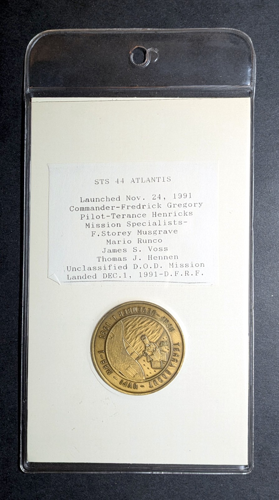 NASA Space Shuttle Crew Emblem Bronze Coin - Space Shuttle Atlantis, STS-44