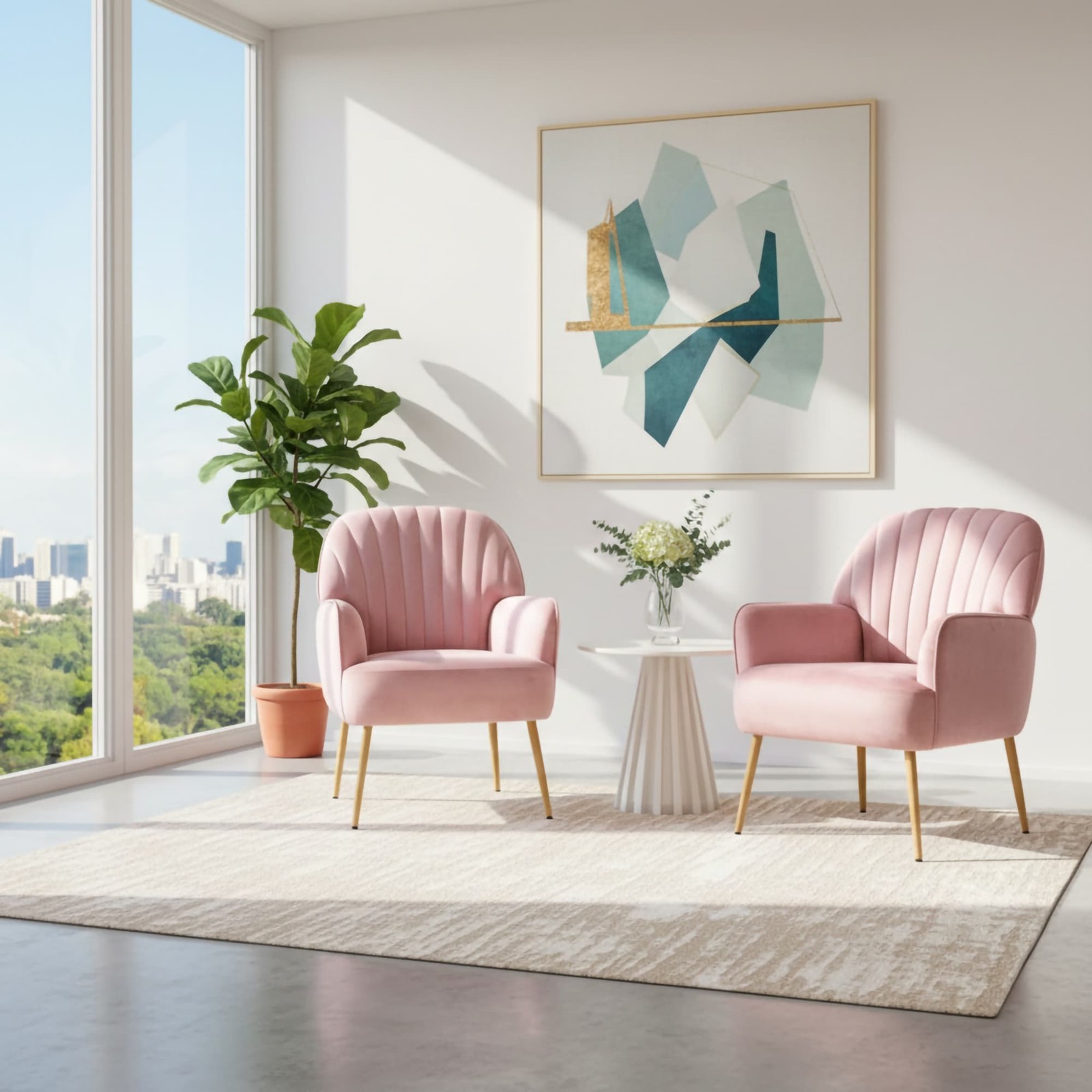 Modern Upholstered Pink Velvet Accent Chair Metal Legs Armchair for Bedroom