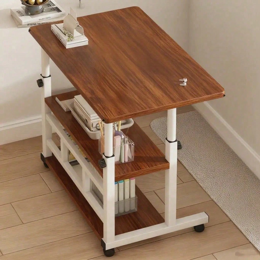 3-Layer Portable Rolling Standing Desk Adjustable Height Small Spaces Bedroom