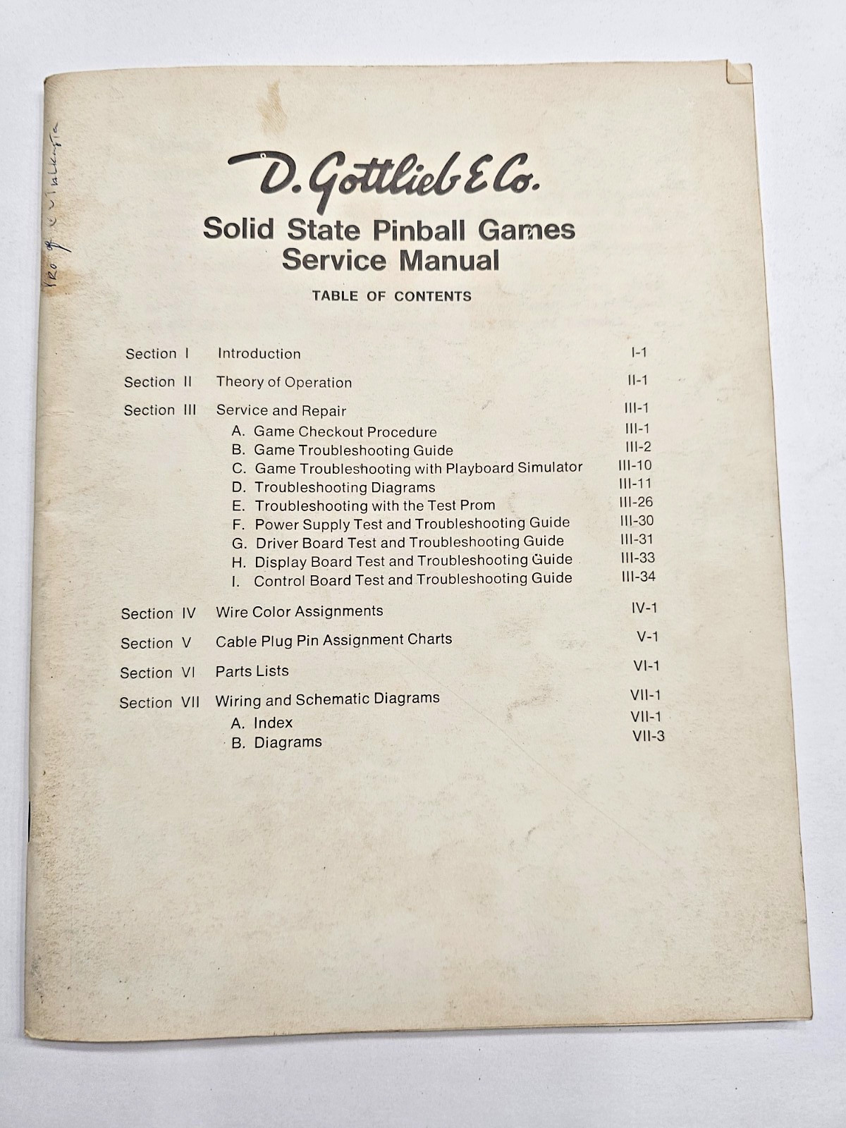 ORIGINAL D GOTTLIEB SOLID STATE PINBALL GAMES SERVICE MANUAL
