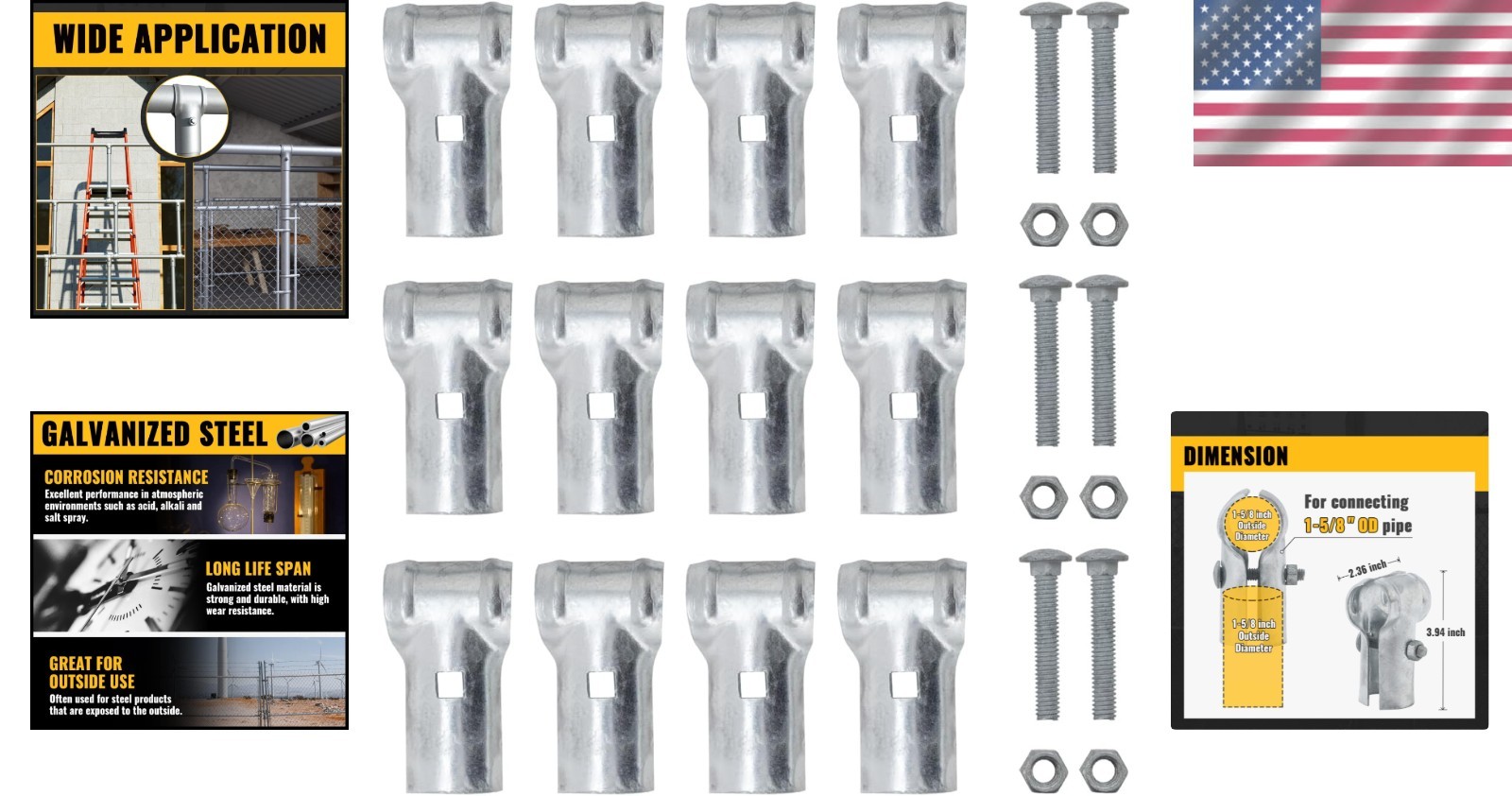 6 PCS End Rail T Clamps for 1-5/8" OD Pipe - Easy Installation & Lifetime Use