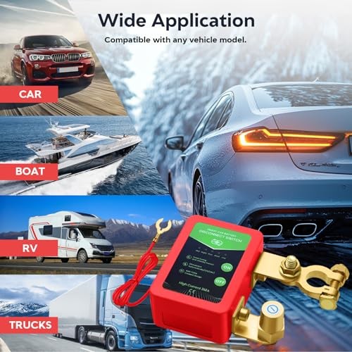 Kill Switch for Car - 12V Remote Battery Disconnect Switch Smart Voltage red