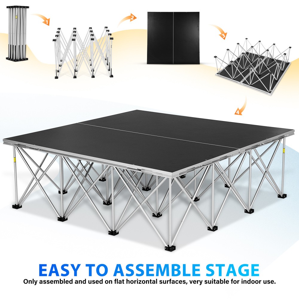 4'x4' Folding Portable Stage Platform Modular 16” High 12-strut Centipede Riser